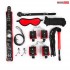 Стильный черно-красный набор БДСМ: маска, кляп, зажимы, плётка, ошейник, наручники, оковы, верёвка